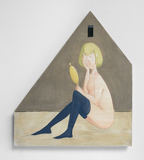 Mae Dessauvage, Dressing, 2023, Gouache, acrylic, graphite, colored pencil on panel. 36 x 31.5 cm