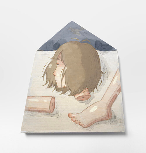 Mae Dessauvage, Doll Parts II, 2025, Gouache, acrylic, graphite, colored pencil on panel. 22 x 20.5 cm