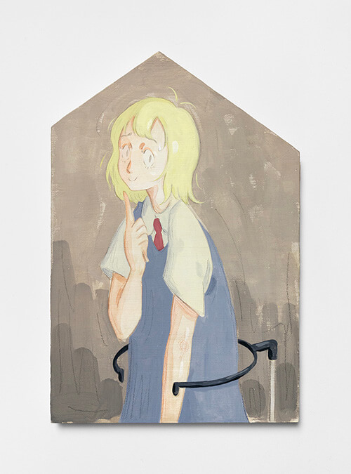 Mae Dessauvage, Doll II, 2025, Gouache, acrylic, graphite, colored pencil on panel. 32.5 x 22 cm