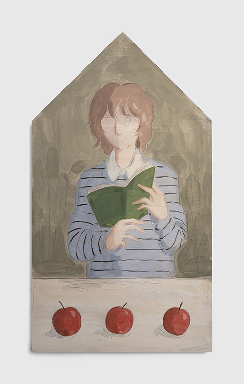 Mae Dessauvage, Choice I, 2026, Gouache, acrylic, graphite, colored pencil on panel. 85 x 48 cm