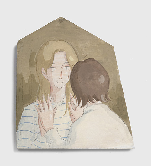 Mae Dessauvage, Intertwined I, 2026, Gouache, acrylic, graphite, colored pencil on panel. 24.5 x 21.5 cm